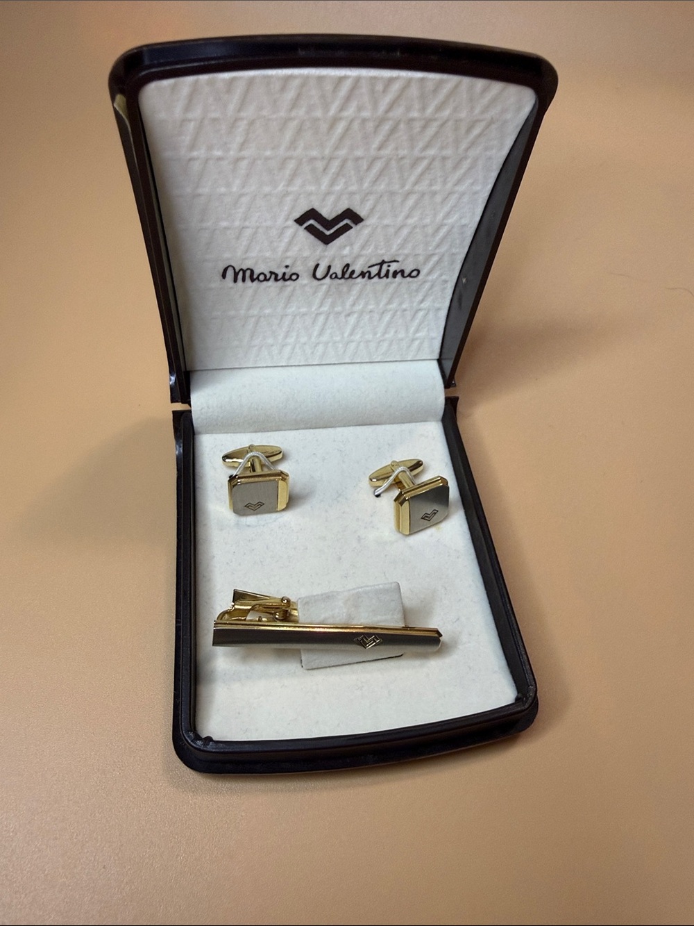 Mario Valentino Gold-Tone Cufflinks and Tie Bar Set